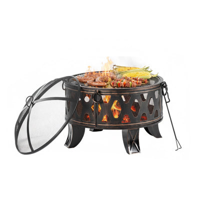 Feuerschale mit Grillrost und Funkenschutz für den Garten