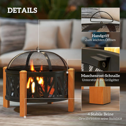 Fire Pit 2-in-1, 75x58 cm, Spark Guard, Grill Grate
