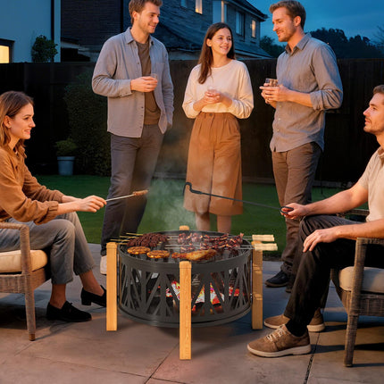 Fire Pit 2-in-1, 75x58 cm, Spark Guard, Grill Grate