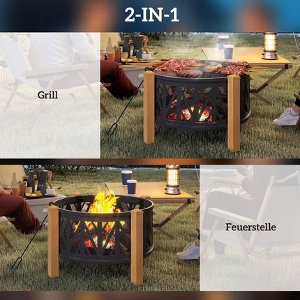 Fire Pit 2-in-1, 75x58 cm, Spark Guard, Grill Grate