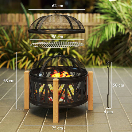 Fire Pit 2-in-1, 75x58 cm, Spark Guard, Grill Grate