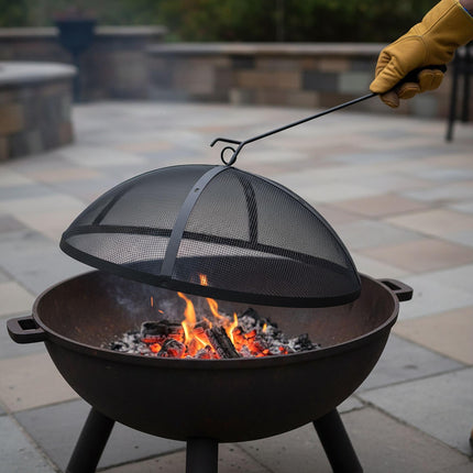 Fire Pit Spark Guard, Round Metal Mesh Cover, 50 cm
