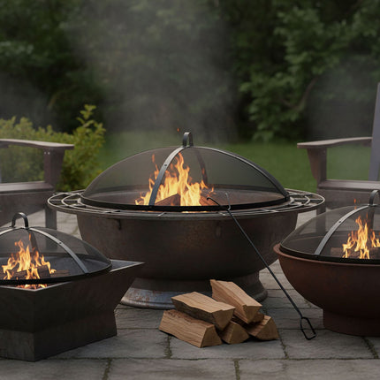 Fire Pit Spark Guard, Round Metal Mesh Cover, 50 cm
