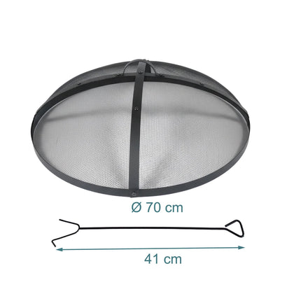 Funkenschutz für Feuerschale, rundes Metallgitter, inklusive Schürhaken, 70 cm