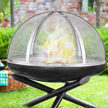 Fire Pit Spark Screen Lid, 30 Inch Stainless Steel, Handles
