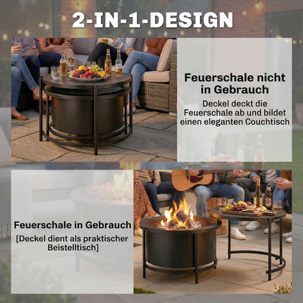 Feuerstelle mit 49 cm Grillrost, Schwarz, 66 x 63 x 41 cm