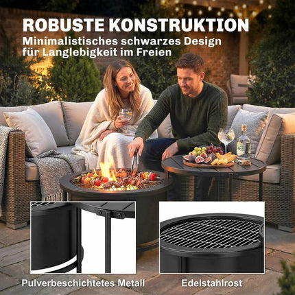 Feuerstelle mit 49 cm Grillrost, Schwarz, 66 x 63 x 41 cm