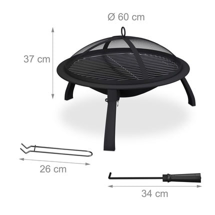 Feuerstelle mit Grillrost und Funkenschutz, klappbares Design