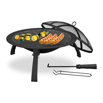 Feuerstelle mit Grillrost und Funkenschutz, klappbares Design