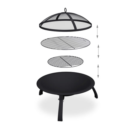 Feuerstelle mit Grillrost und Funkenschutz, klappbares Design