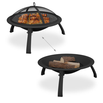 Feuerstelle mit Grillrost und Funkenschutz, klappbares Design