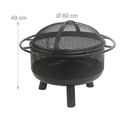 Feuerschale mit Funkenschutz & Schürhaken – Schwarze Metallschale
