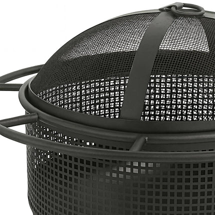 Feuerschale mit Funkenschutz & Schürhaken – Schwarze Metallschale