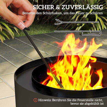 Feuerschale aus Stahl Ø45 x 42 cm mit Schürhaken und Aschebehälter