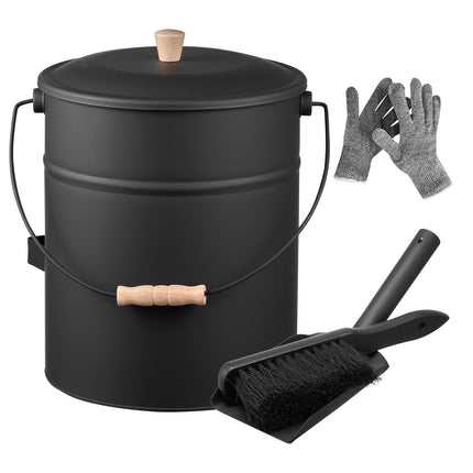Fireplace Ash Bucket Set, 15L With Lid, Shovel, Brush