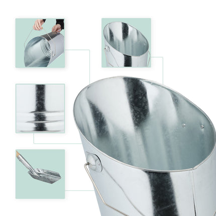 Kamin Ascheeimer mit Schaufel – Silberfarbenes Metall