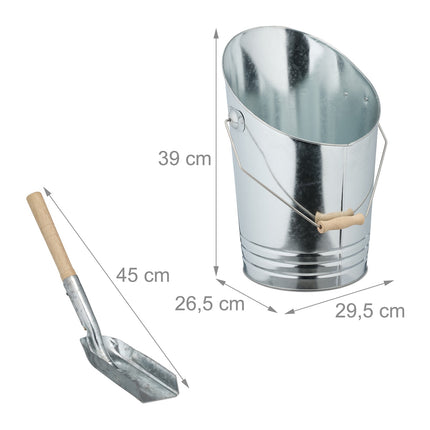 Kamin Ascheeimer mit Schaufel – Silberfarbenes Metall