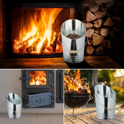Kamin Ascheeimer mit Schaufel – Silberfarbenes Metall