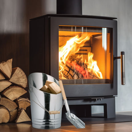 Kamin Ascheeimer mit Schaufel – Silberfarbenes Metall