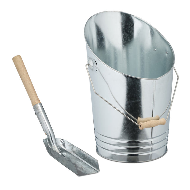 Fireplace Ash Bucket with Shovel – Silver Metal