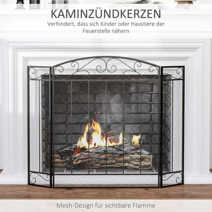 Klappbare Kaminabdeckung aus Stahl, 3-teilig, 105 x 80,5 cm, schwarz