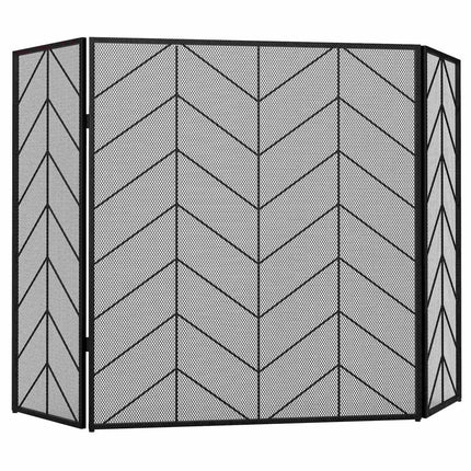 Open haardbeschermer, opklapbare haardpoort met 3 panelen, ovenbeschermer, vonkenbeschermer voor woonkamer, staal, 135 x 85 cm, zwart