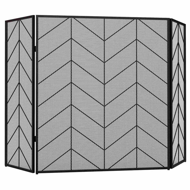 Folding steel fireplace cover with 3 panels, 135 x 85 cm