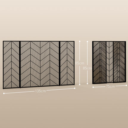 Open haardbeschermer, opklapbare haardpoort met 3 panelen, ovenbeschermer, vonkenbeschermer voor woonkamer, staal, 135 x 85 cm, zwart