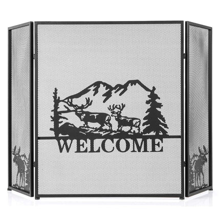 Fireplace Screen, 3-Panel Folding Metal Mesh, 132x79 cm