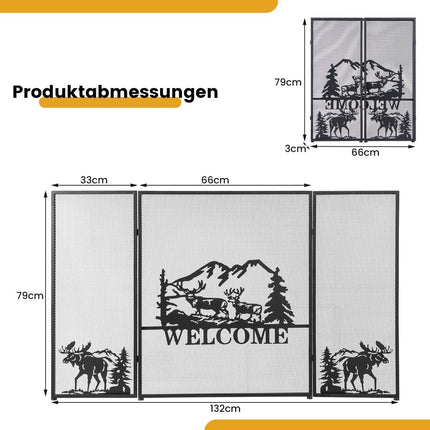 Fireplace Screen, 3-Panel Folding Metal Mesh, 132x79 cm