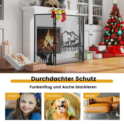 Fireplace Screen, 3-Panel Folding Metal Mesh, 132x79 cm