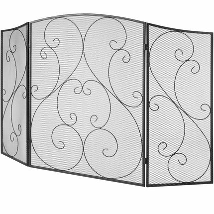 Fireplace Screen, 3-Panel Iron Mesh, 48-Inch Wide