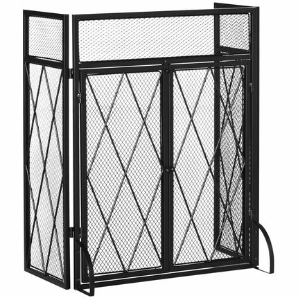 Fireplace Screen, Foldable 3-Panel, Black Metal 120x79 cm