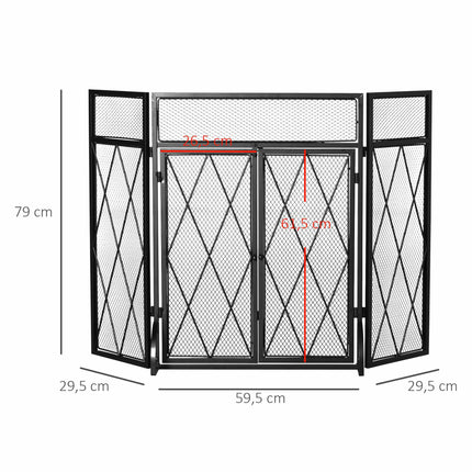 Fireplace Screen, Foldable 3-Panel, Black Metal 120x79 cm