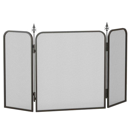 Folding metal fireplace screen, 3 panels, spark protection, black