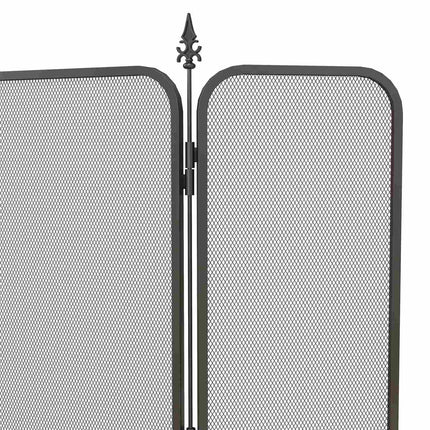 Folding metal fireplace screen, 3 panels, spark protection, black