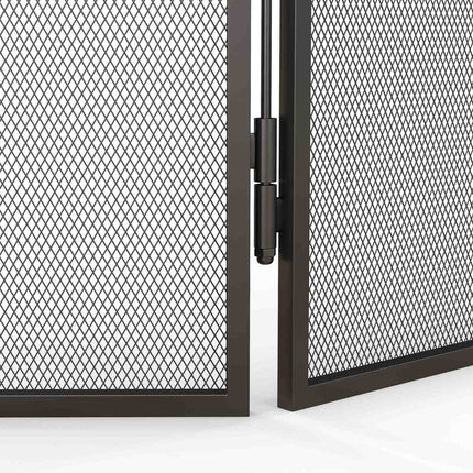 Folding metal fireplace screen, 3 panels, spark protection, black
