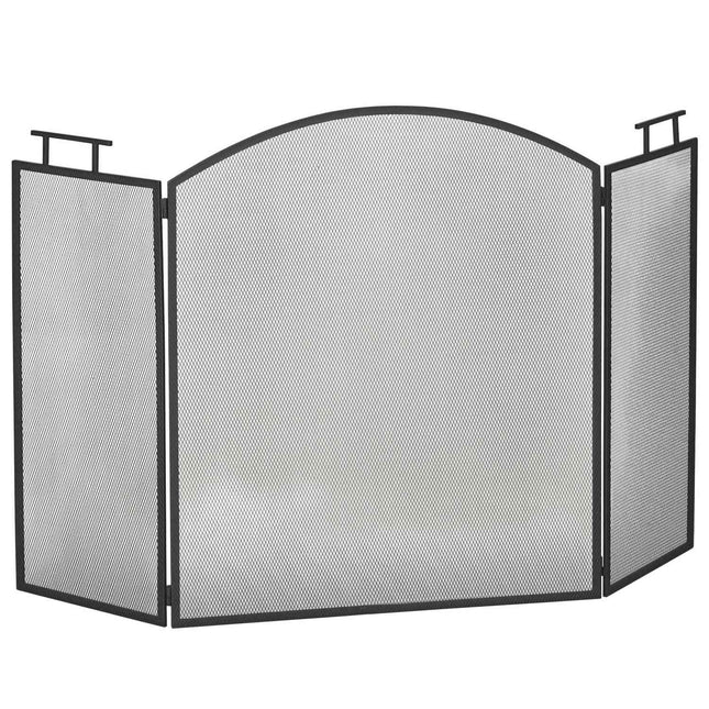 Fireplace Screen, Foldable Metal Spark Guard, Black, 110x24x76.5 cm