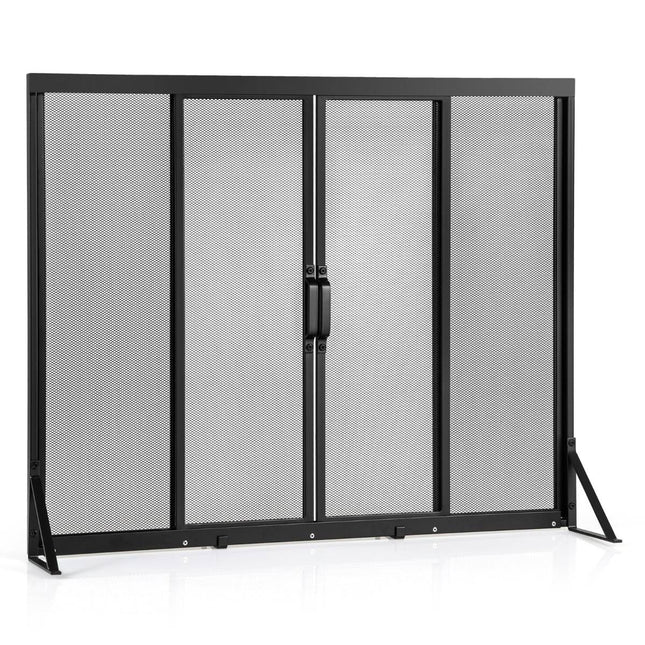 Fireplace Screen with Sliding Doors, 96 x 79 cm, Metal Mesh