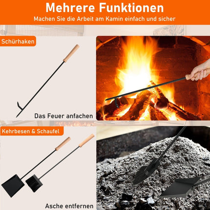 Kaminbesteck-Set, 4-teiliges Metallset mit Ständer