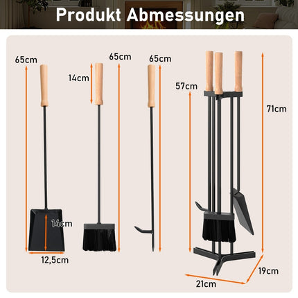 Kaminbesteck-Set, 4-teiliges Metallset mit Ständer