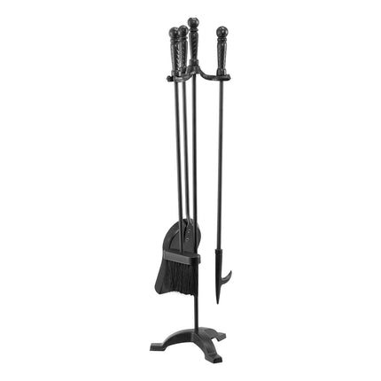 Fireplace Tool Set, 4-Piece Wrought Iron Stand, Black