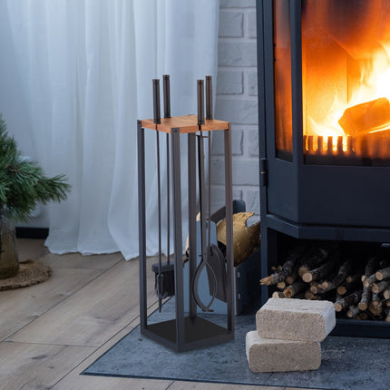 Fireplace Tool Set, 5-Piece Metal with Stand