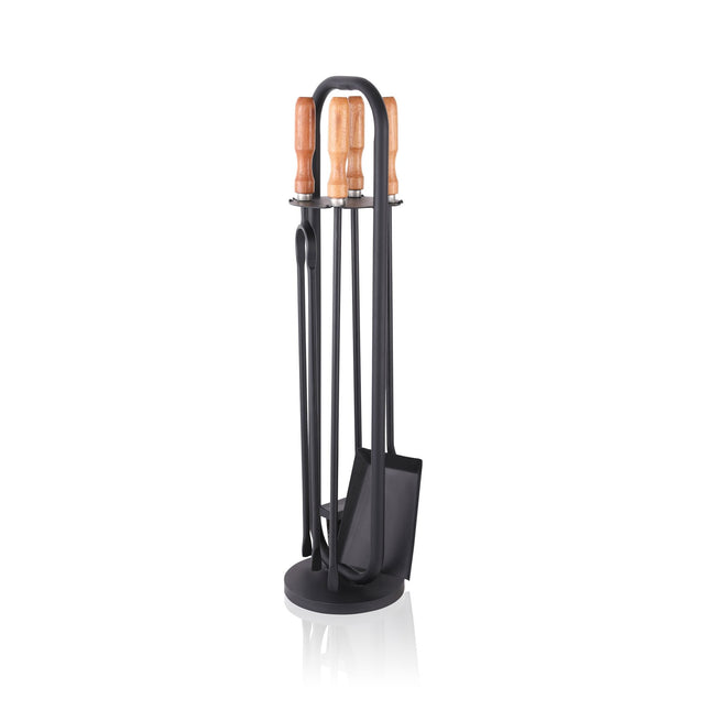 Fireplace Tool Set, 5-Piece, Wood Handles
