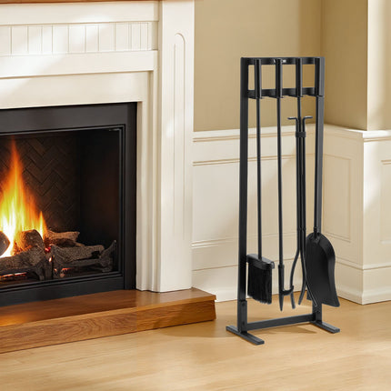 Fireplace Tool Set, 5-Piece Wrought Iron Stand, Black
