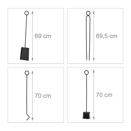 Fireplace Tool Set, Black Metal – Modern Design