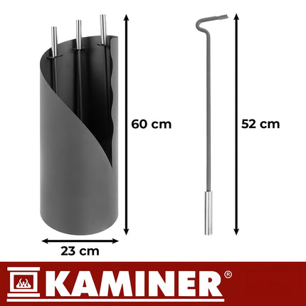 Kamingarnitur, Stahl 4-teilig mit Ständer