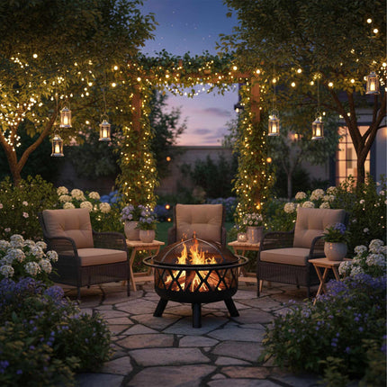 Fireplace with grill grate and spark guard