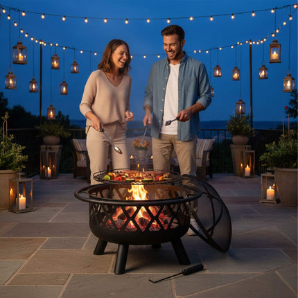 Fireplace with grill grate and spark guard