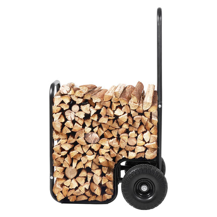Firewood Log Cart, 250 lb Steel Dolly with PU Wheels, Waterproof Cover
